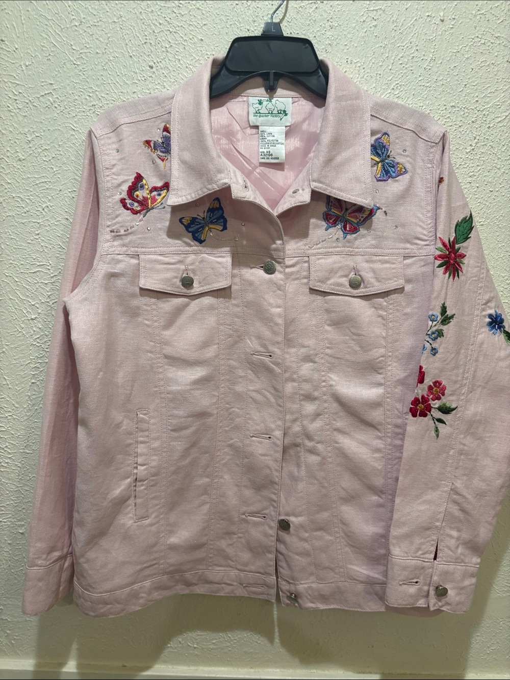 Embroidered Butterfly Pink Denim Jacket